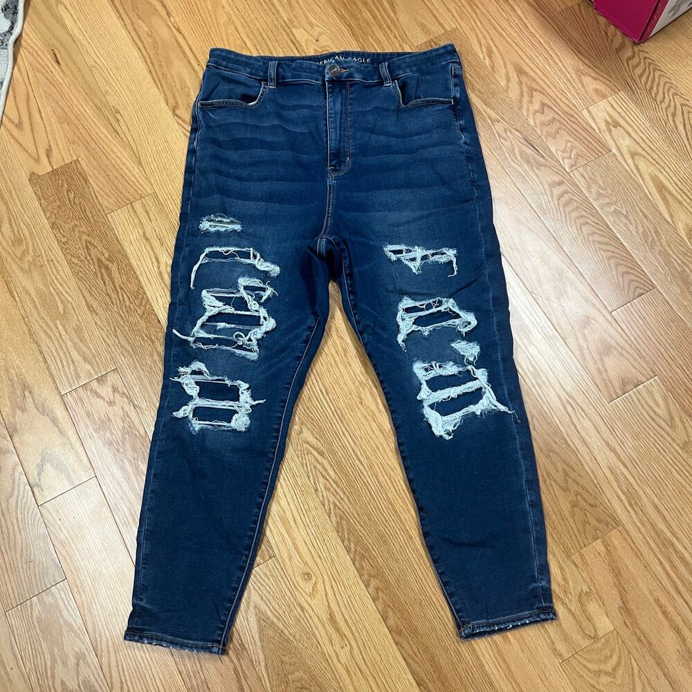 American Eagle Women's Jeans Curvy Highest Rise Jegging Holes Size 18S